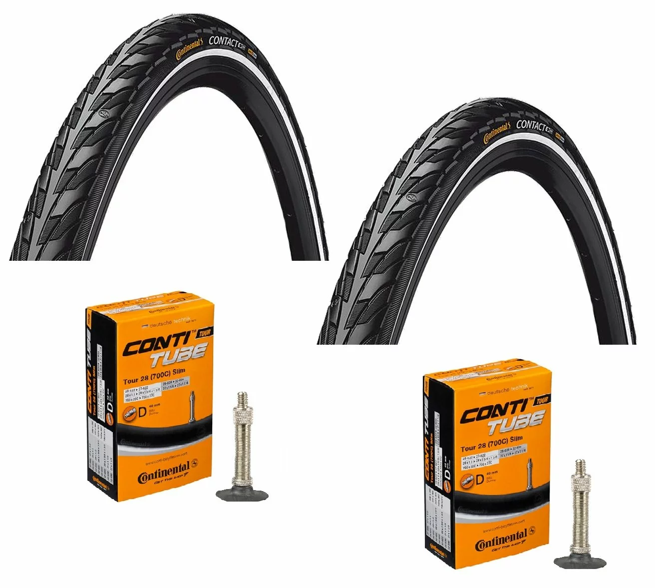 2 Dekk + 2 Slanger Continental Contact 700x35C (37-622) Med Refleks Dunlop Ventil