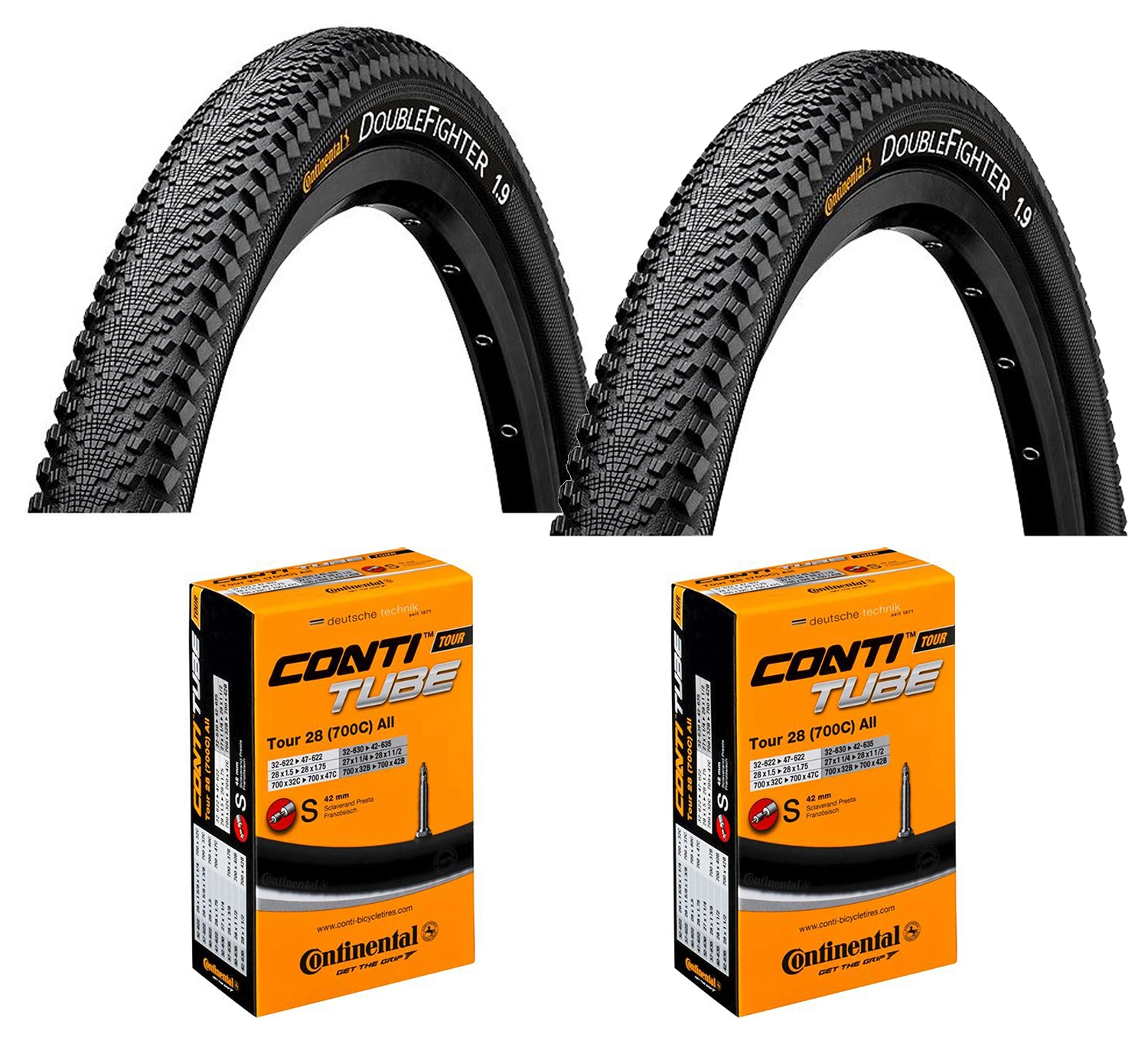 2 Dekk + 2 Slanger MTB Dekk Continental Double Fighter III 700x35 (37-622) Racer Ventil