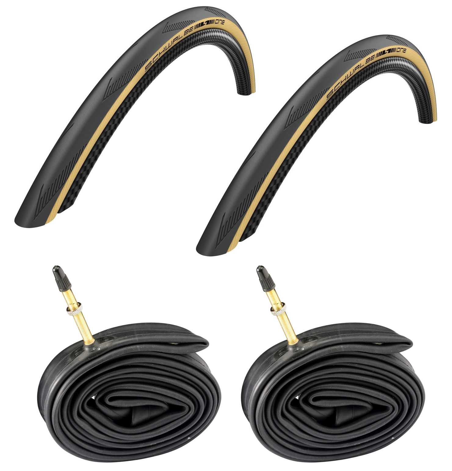 2 Dekk + 2 Slanger Schwalbe One Addix 700x25C Med Lyse Dekksider 48mm Racer Ventil