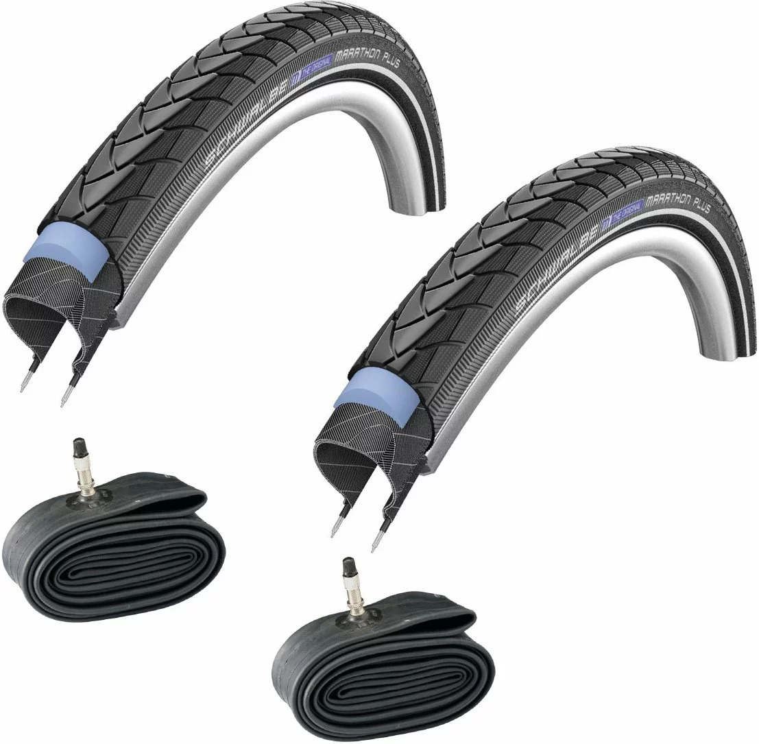 2 Dekk + 2 Slanger Schwalbe Marathon Plus 700x32c Alm. Ventil